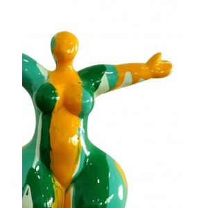 Statuette femme ronde en résine jaune/vert H34cm - zoom haut de la statuette - GREEN LADY