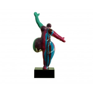 Statue femme ronde en résine multicolore style pop art H33cm - vue de face- BALERINA 10