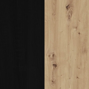 Vitrine industrielle décor bois de chêne et métal noir 1 tiroir et 2 portes vitrées - zoom matière - PRAO