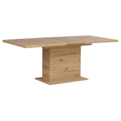 Table à manger extensible décor bois de chêne clair L160/200 cm - vue de 3/4 avec rallonge - PRAO