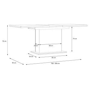Table à manger extensible décor bois de chêne clair L160/200 cm - dimensions - PRAO