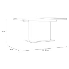 Table à manger extensible décor bois de chêne clair L160/200 cm - dimensions générales - PRAO