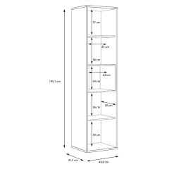 Colonne de rangement noire effet bois de chêne 2 portes réversibles  - DORY - schéma dimensions
