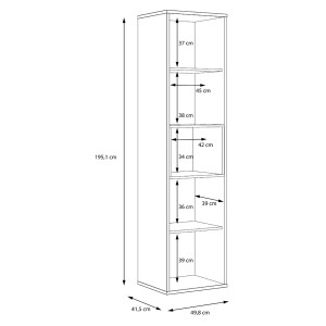 Colonne de rangement noire effet bois de chêne 2 portes réversibles  - DORY - schéma dimensions