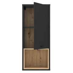 Armoire murale noire effet bois de chêne 1 porte réversible  - DORY - vue de face porte ouverte