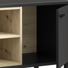 Meuble TV noir effet bois de chêne avec rangement design contemporain - DORY - zoom portes ouvertes