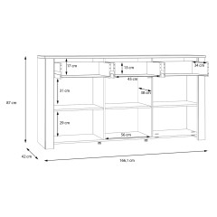 Buffet salon salle à manger moderne décor bois gris 3 tiroirs et 3 portes L166 cm - ST MALO - dimensions intérieures