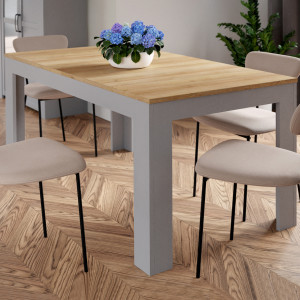 Table à manger extensible avec rallonge effet bois gris et chêne clair L160/206 cm - ST MALO - photo ambiance