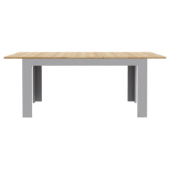 Table à manger extensible avec rallonge effet bois gris et chêne clair L160/206 cm - ST MALO - vue de face avec rallonge