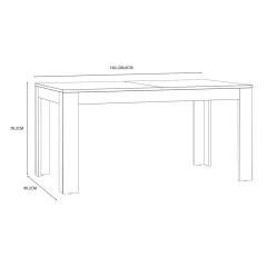 Table à manger extensible avec rallonge effet bois gris et chêne clair L160/206 cm - ST MALO - schéma dimensions