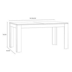 Table à manger extensible avec rallonge effet bois gris et chêne clair L160/206 cm - ST MALO - schéma dimensions