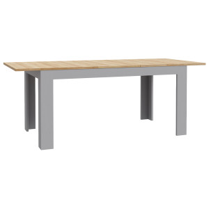 Table à manger extensible avec rallonge effet bois gris et chêne clair L160/206 cm - ST MALO - vue de 3/4 avec rallonge