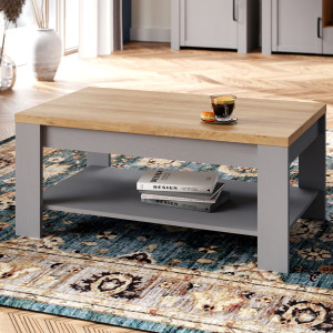 Table basse moderne de salon décor bois gris L100 cm - ST MALO - photo ambiance