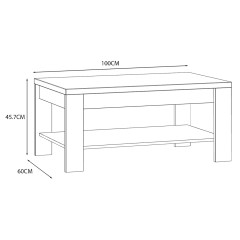 Table basse moderne de salon décor bois gris L100 cm - ST MALO - schéma dimensions