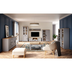 Meuble télé décor bois gris et chêne clair avec rangement 1 tiroir 2 portes - ST MALO - photo ambiance collection