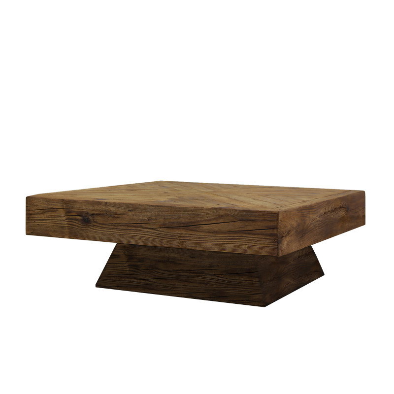Table basse carrée en bois recyclé avec piètement bois - vue de face - ORIGIN