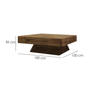 Table basse carrée en bois recyclé avec piètement bois - dimensions - ORIGIN