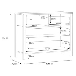 Commode bois effet chêne et noir 3 tiroirs - MIAMI - schéma dimensions intérieures