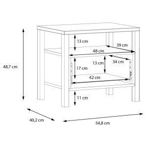 Table de chevet bois effet chêne et noir 1 tiroir - MIAMI - schéma dimensions intérieures