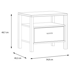 Table de chevet bois effet chêne et noir 1 tiroir - MIAMI - schéma dimensions