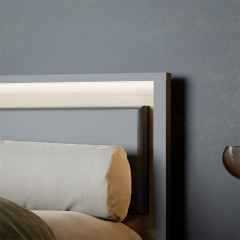 Lit double bois effet chêne et noir 160 x 200 cm - MIAMI - zoom tête de lit