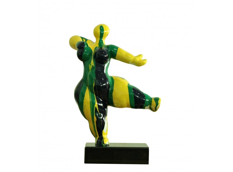 Statue femme figurine danseuse jaune /vert  - vue de face - FEMME