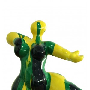 Statue femme figurine danseuse jaune /vert  - zoom haut de la statue - FEMME