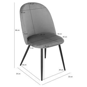 Chaise en velours dossier capitonné gris pieds métal Noir- SANSA - photo dimensions