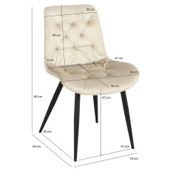 Chaise design en velours capitonné écru pieds métal noir - ANNA - photo dimensions