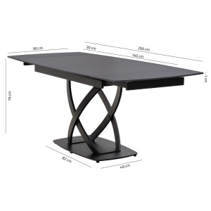 Table de repas extensible en céramique et métal noir 140/200cm - STEXI - photo avec dimensions