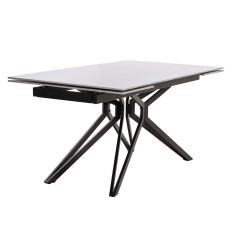 Table de repas extensible en céramique gris clair et métal noir 160/240cm - ENDOUME - vue de 3/4