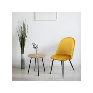 Chaise en velours dossier capitonné jaune pieds métal Noir- SANSA - photo ambiance