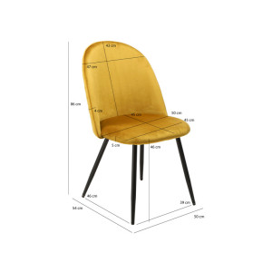 Chaise en velours dossier capitonné jaune pieds métal Noir- SANSA - photo dimensions