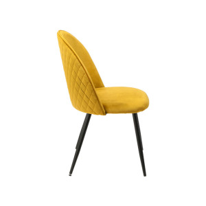 Chaise en velours dossier capitonné jaune pieds métal Noir- SANSA - vue de profil