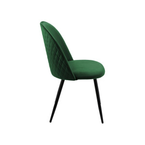 Chaise en velours dossier capitonné vert pieds métal Noir- SANSA - vue de profil