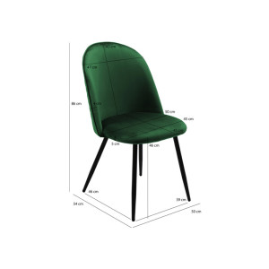 Chaise en velours dossier capitonné vert pieds métal Noir- SANSA - photo dimension