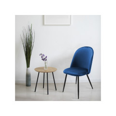 Chaise en velours dossier capitonné bleu pieds métal Noir- SANSA - photo ambiance