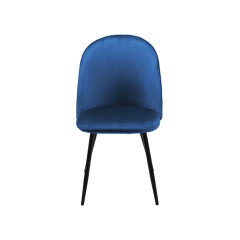 Chaise en velours dossier capitonné bleu pieds métal Noir- SANSA - vue de face