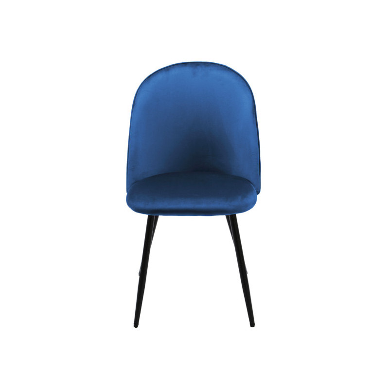 Chaise en velours dossier capitonné bleu pieds métal Noir- SANSA - vue de face