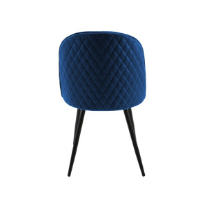 Chaise en velours dossier capitonné bleu pieds métal Noir- SANSA - vue de dos