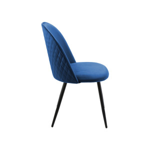Chaise en velours dossier capitonné bleu pieds métal Noir- SANSA - vue de profil