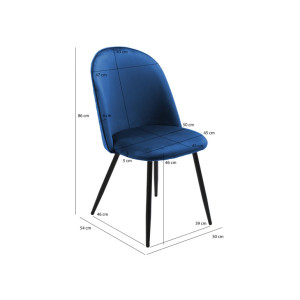 Chaise en velours dossier capitonné bleu pieds métal Noir- SANSA - photo dimensions