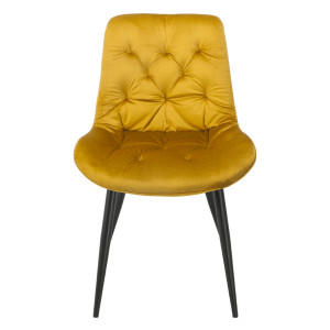Chaise design en velours capitonné jaune pieds métal noir - ANNA - vue de face