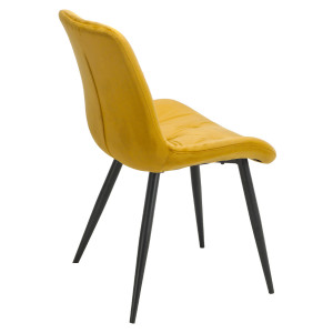 Chaise design en velours capitonné jaune pieds métal noir - ANNA - vue de 3/4 dos