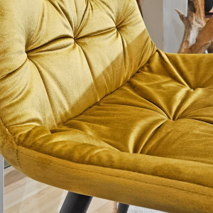Chaise design en velours capitonné jaune pieds métal noir - ANNA - zoom velours capitonné