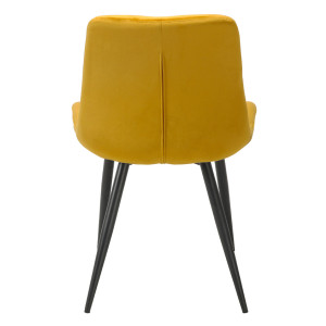 Chaise design en velours capitonné jaune pieds métal noir - ANNA - vue de dos
