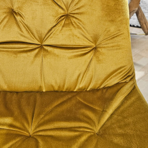 Chaise design en velours capitonné jaune pieds métal noir - ANNA - zoom tissu capitonné