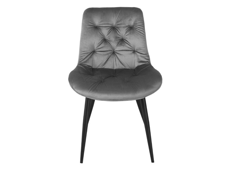 Chaise design en velours capitonné gris pieds métal noir - ANNA - vue de face