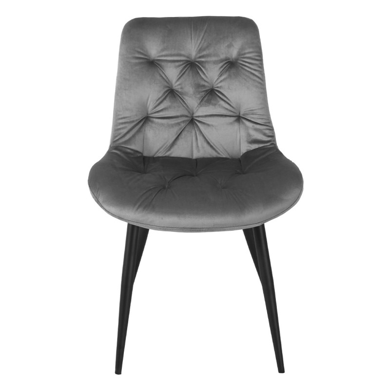 Chaise design en velours capitonné gris pieds métal noir - ANNA - vue de face