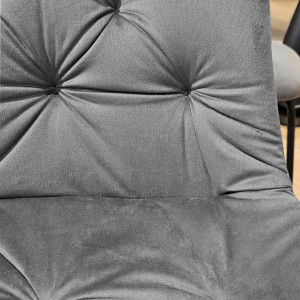 Chaise design en velours capitonné gris pieds métal noir - ANNA - zoom tissu capitonné
